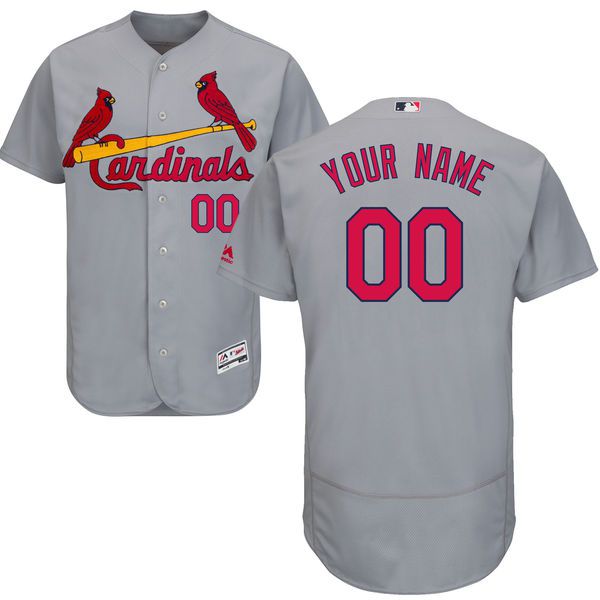 Men St. Louis Cardinals Majestic Road Gray Flex Base Authentic Collection Custom MLB Jersey